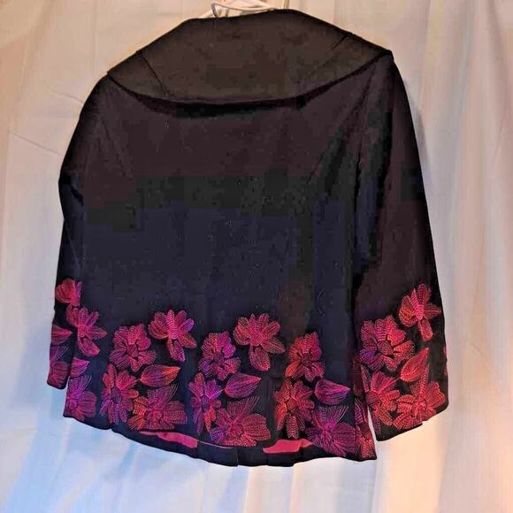 Trenz By Theresa Renz Women's Jacket Coat Black Pink Floral Waist Length Lined S - Picture 3 of 6